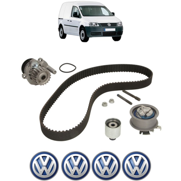 Set pompa apa si curea distributie Volkswagen CADDY III MPV (2KB, 2KJ, 2CB, 2CJ) 2.0 TDI 140 CP din 2007 - 2010, Bosch, 4x Stickere auto cu Volkswagen