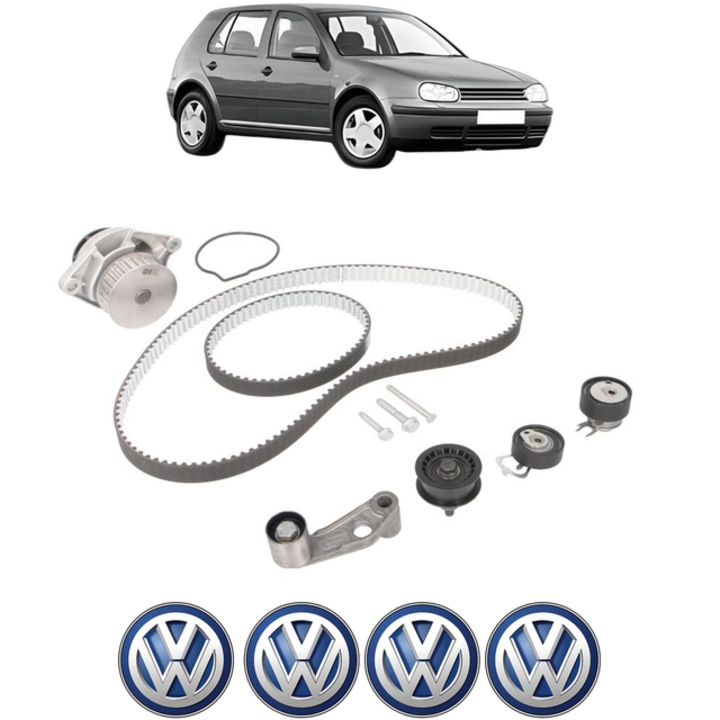 Set pompa apa si curea distributie Volkswagen GOLF IV (1J1) 1.4 16V 75 CP din 1997 - 2004, Bosch, 4x Stickere auto cu Volkswagen