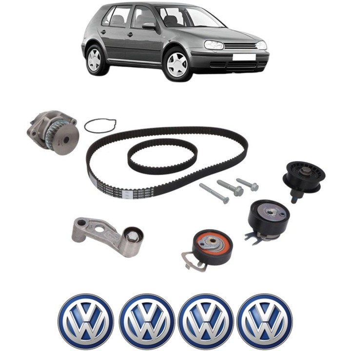 Set pompa apa si curea distributie Volkswagen GOLF IV (1J1) 1.4 16V 75 CP din 1997 - 2004, Bosch, 4x Stickere auto cu Volkswagen