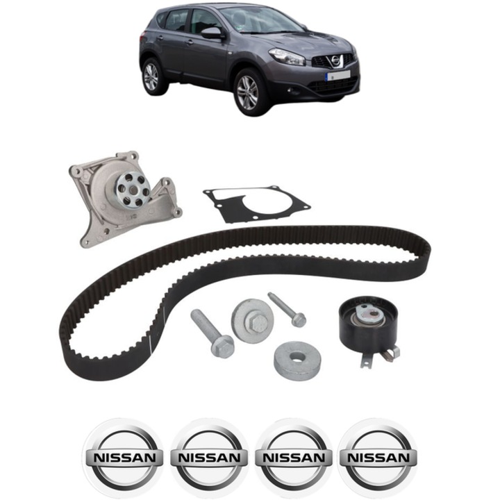 Set pompa apa si curea distributie NISSAN QASHQAI I VAN (J10) 1.5 dCi 110 CP din 2013 - 2014, Bosch, 4x Stickere auto cu NISSAN