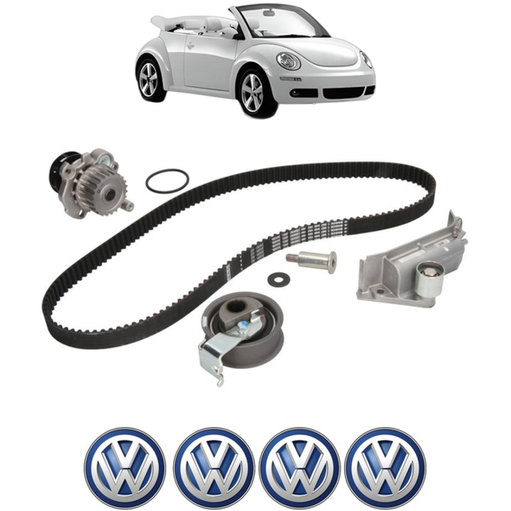 Set pompa apa si curea distributie Volkswagen NEW BEETLE Convertible (1Y7) 1.8 T 150 CP din 2003 - 2010, Bosch, 4x Stickere auto cu Volkswagen