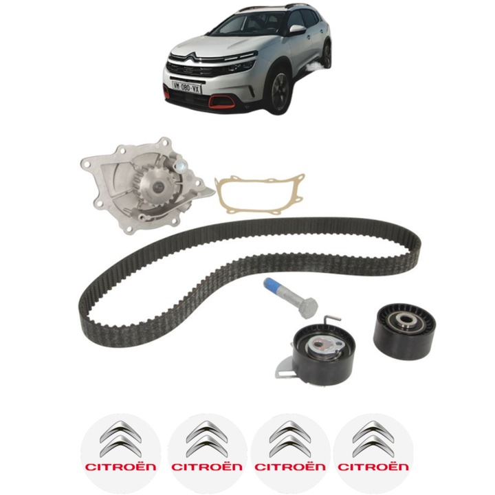 Set pompa apa si curea distributie CITROEN C5 AIRCROSS (AC_, AJ_, AR_, A4_) 2.0 BlueHDi 180 (AJEHZR) 177 CP din 2018, Bosch, 4x Stickere auto cu CITROEN