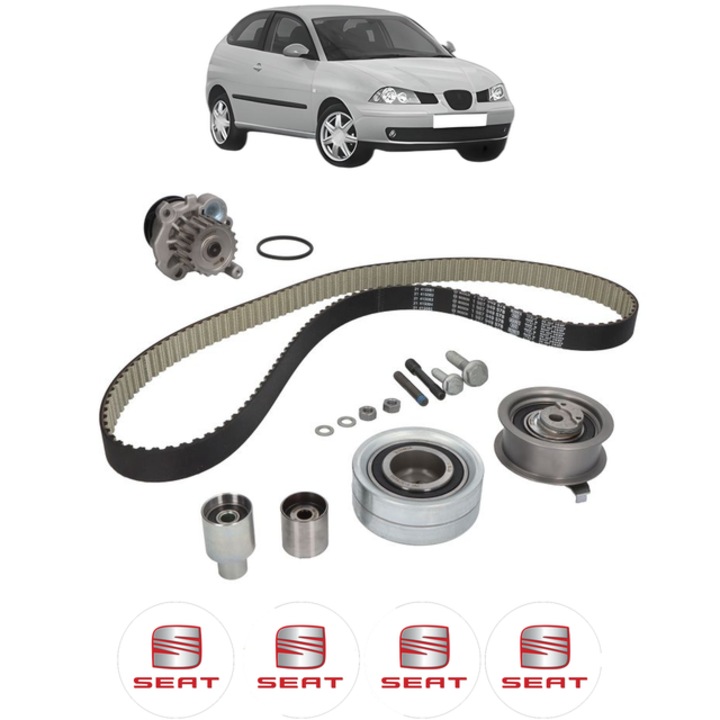 Set pompa apa si curea distributie SEAT IBIZA III (6L1) 1.9 SDI 64 CP din 2002 - 2005, Bosch, 4x Stickere auto cu SEAT