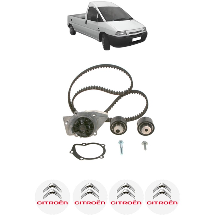 Set pompa apa si curea distributie CITROEN JUMPY I Platform/Chassis (BU_, BV_, BW_, BX_) 2.0 HDi 110 16V 109 CP din 2003 - 2006, Bosch, 4x Stickere auto cu CITROEN