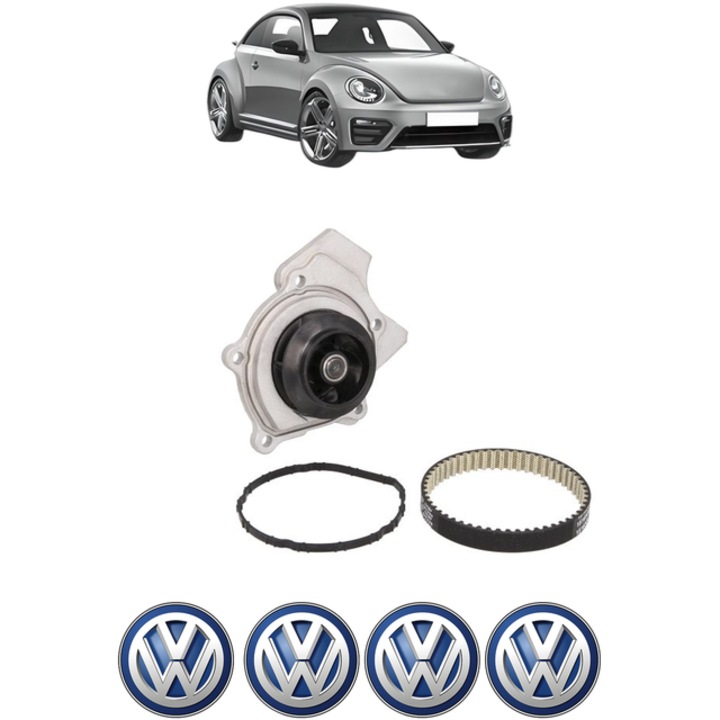Set pompa apa si curea distributie Volkswagen BEETLE (5C1, 5C2) 2.0 TFSI 200 CP din 2011 - 2016, Bosch, 4x Stickere auto cu Volkswagen