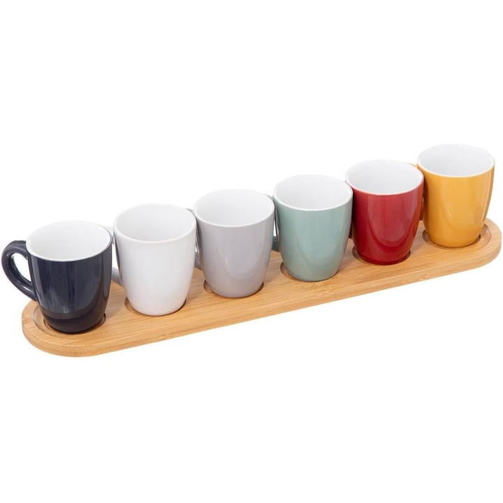 Set 6 Cani Espresso Manolex, Dimensiuni 6.50x5.80x5.80cm, Suport Lemn, Multicolor