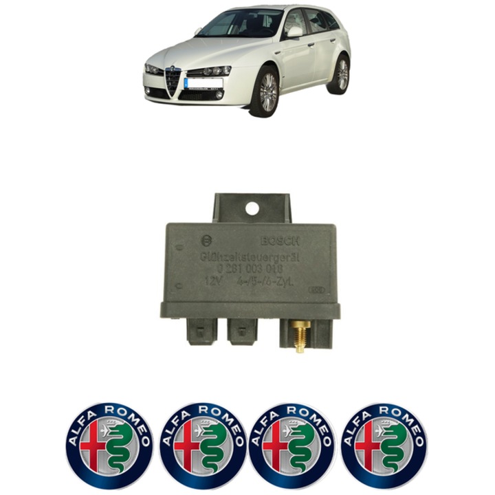 Unitate control pentru bujii incadescente ALFA ROMEO 159 Sportwagon (939_) 1.9 JTDM 16V (939BXC1B, 939BXC12) 150 CP din 2006 - 2011, Bosch, 4x Stickere auto cu ALFA ROMEO