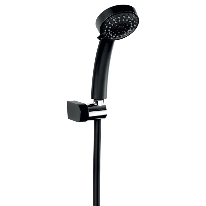 Set dus para + furtun + suport, Ferro Mini 869.5, 3 functii, 1.5 m, finisaj negru