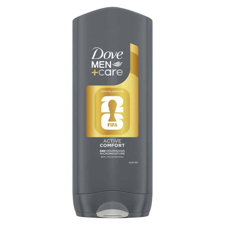 Gel de dus Dove Men+Care Active Comfort FIFA LTD 400ml, nu antialergic, cu parfum de cocos si ananas