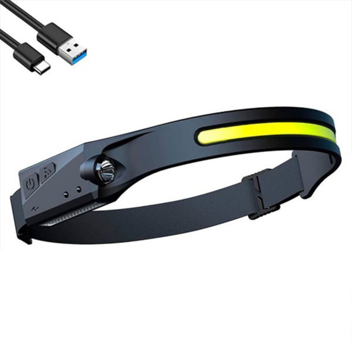 LED челник, Nightlight, силна светлина, сензор за движение, водоустойчив IPX4, 350 lm, Черен