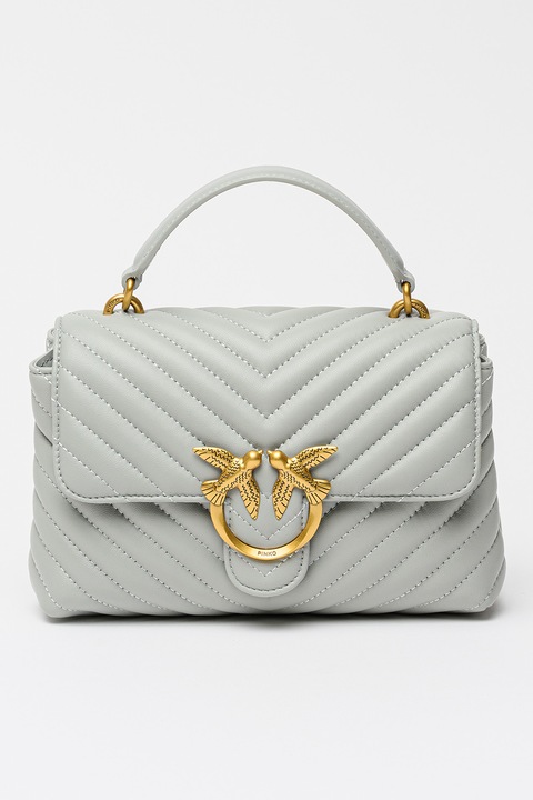 Pinko, Geanta crossbody de piele Love Lady, Gri marmorat