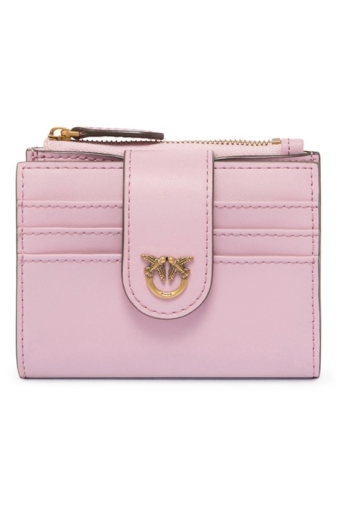 Pinko, Portofel din piele cu logo metalic, Roz pastel