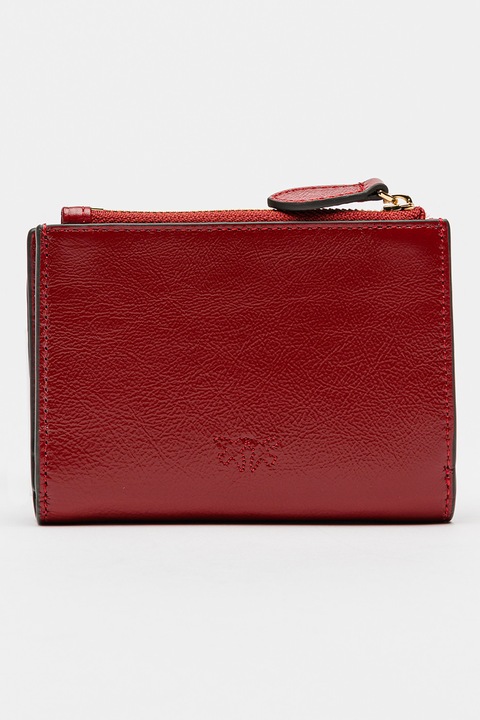 Pinko, Portofel pliabil de piele cu buzunar exterior cu clapa, Rosu inchis