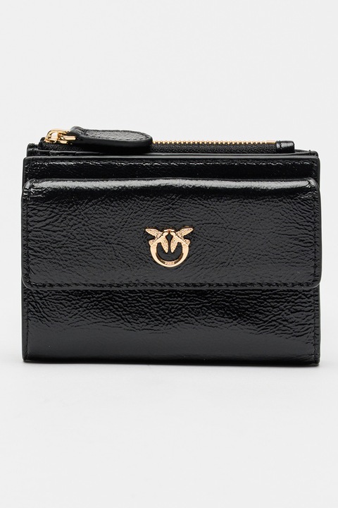 Pinko, Portofel pliabil de piele cu buzunar exterior cu clapa, Negru antracit