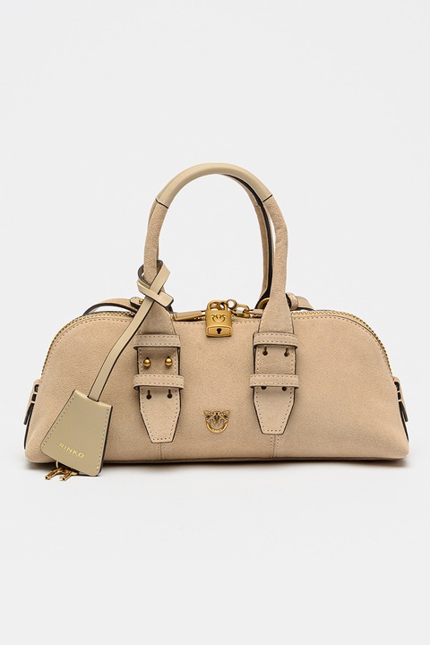 Pinko, Велурена чанта с допълнителна презрамка, Бежов пясък