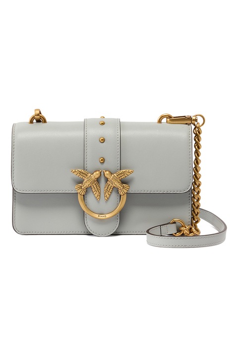 Pinko, Geanta crossbody din piele cu bareta din lant, Gri deschis