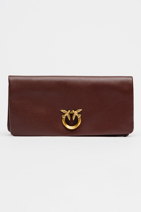 Pinko, Geanta plic de piele cu bareta detasabila, Rosu antichizat