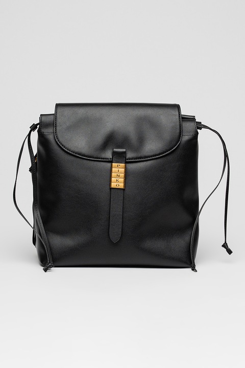 Pinko, Rucsac de piele cu bareta ajustabila, Negru antracit