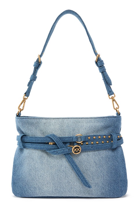 Pinko, Geanta din denim cu bareta de umar, Albastru deschis