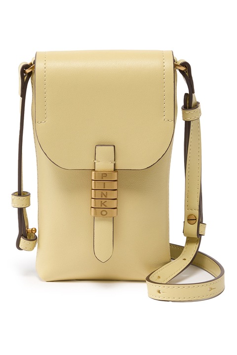 Pinko, Etui din piele cu logo metalic pentru telefonul mobil, Crem