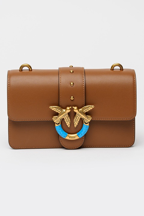 Pinko, Geanta crossbody mica din piele cu lant Love One, Caramel