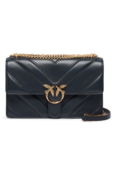 Pinko, Geanta crossbody de piele cu logo metalic, Negru