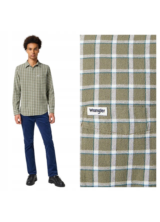 Ferfi ing, Wrangler, Ing, Regular Fit, Cfwqgasic design, Hosszu ujju, Gombos, Pamut, Zold, Zöld