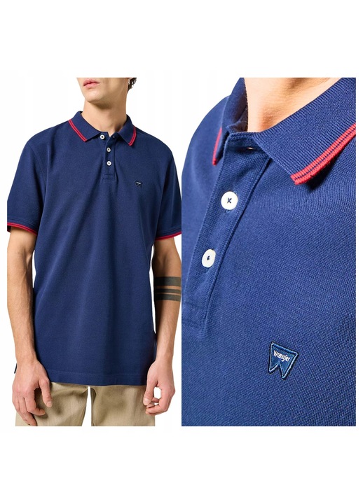Tricou Polo Barbati, Wrangler, Polo Shirt, Regular Fit, Maneci Scurti, Cu Nasturi, Design Clasic, Bumbac, 2XL, Albastru