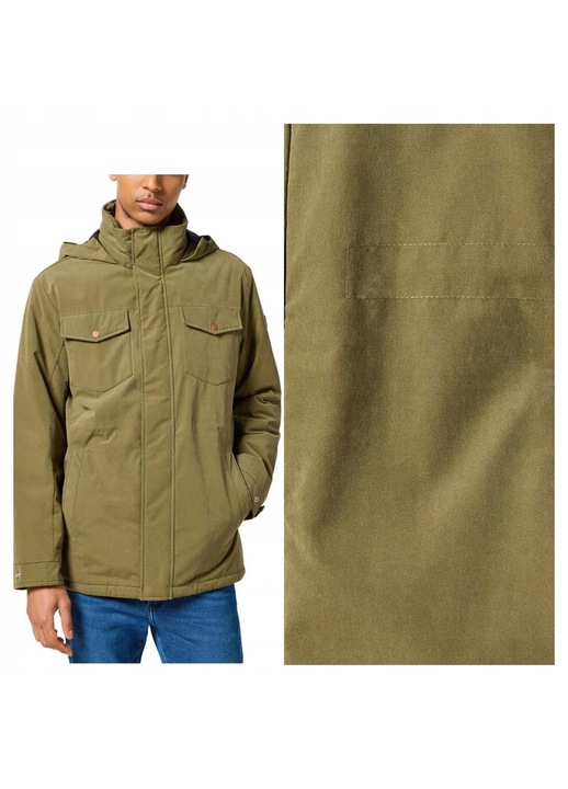 Férfi kabát, Wrangler, téli kabát, normál fazon, klasszikus dizájn, kapucnis, cipzáras, pamut, zöld, Zöld