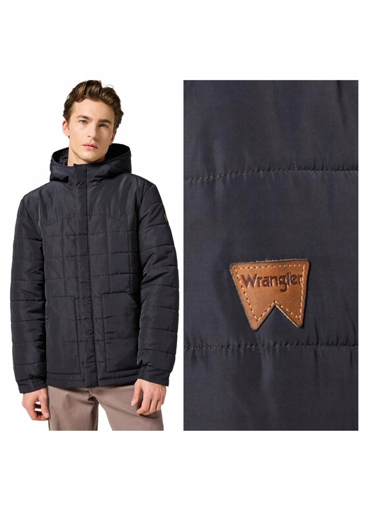 Férfi dzseki, Wrangler, Transitional Puffer, Regular Fit, Klasszikus dizájn, Kapucni nélkül, Cipzár, Pamut, Fekete, Fekete