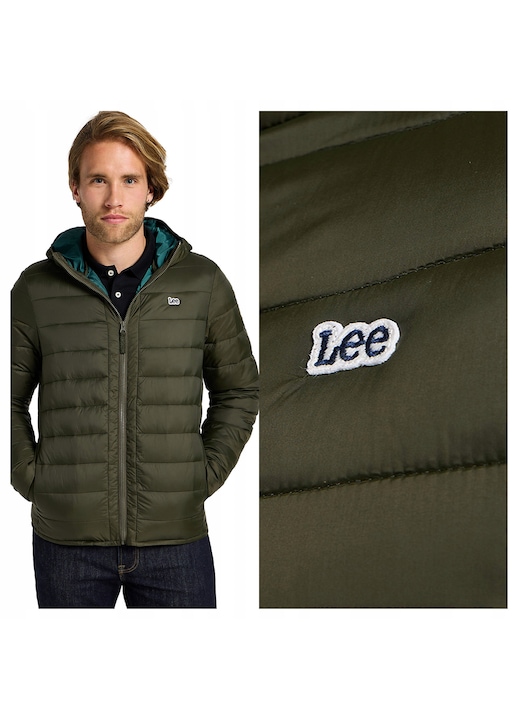 Férfi Dzseki, Lee, Light Puffer Jacket, Regular Fit, Klasszikus Dizájn, Kapucni Nélkül, Cipzár, Pamut, S INTL, Zöld