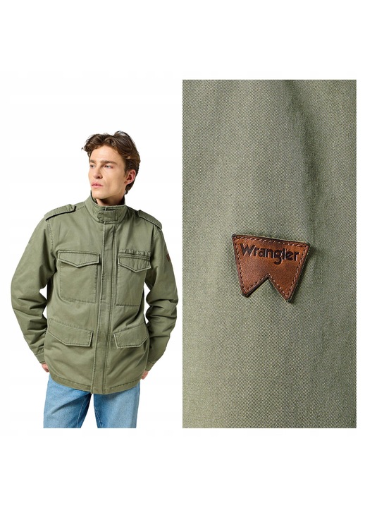Ferfi dzseki, Wrangler, Field Jacket Dusty, Regular Fit, Klasszikus dizajn, Kapucnis, Cipzaros, Pamut, XL, Zold, Zöld