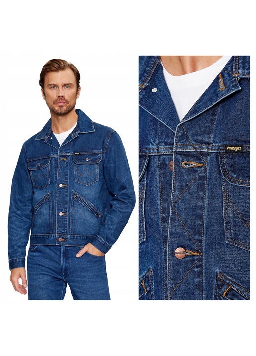 Férfi dzseki, Wrangler, 124MJ FAR, Regular Fit, Farmer design, Kapucni nélküli, Gombos, Pamut, 4XL INTL, Kék