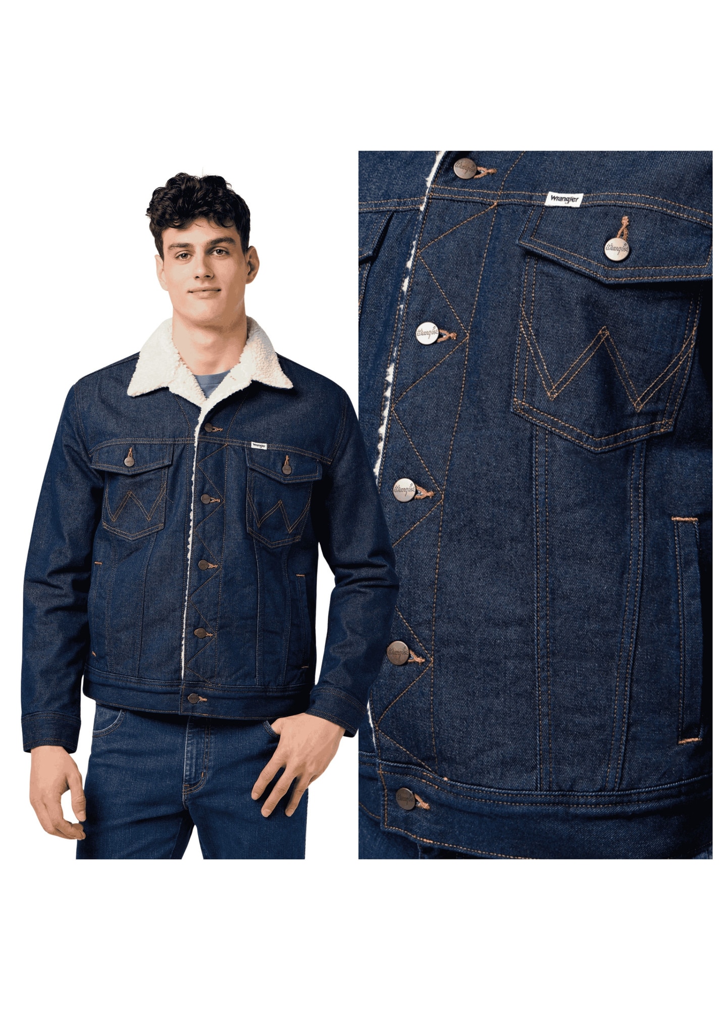 Jacheta Barbati, Wrangler, Sherpa Denim Jacket, Regular Fit, Denim