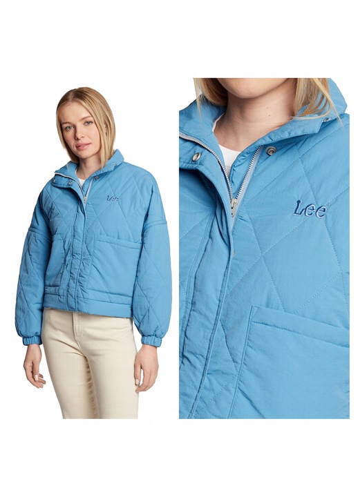 Jacheta Dama, Lee, Light Layer Jacket, Regular Fit, Design Clasic, Fara Gluga, Fermoar, Bumbac, Marime XS, Albastru