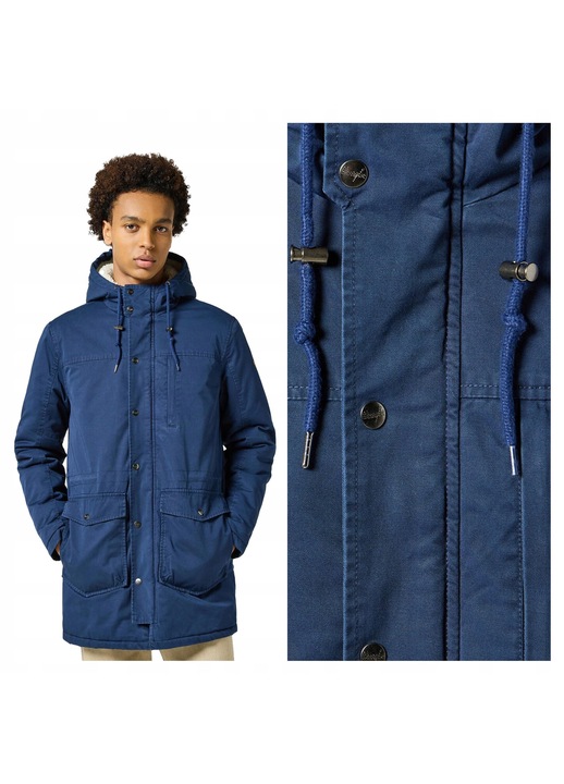 Jacheta Barbati, Wrangler, Heavy Puffer, Regular Fit, Design Clasic, Cu Gluga, Fermoar, Bumbac, Albastru, Albastru