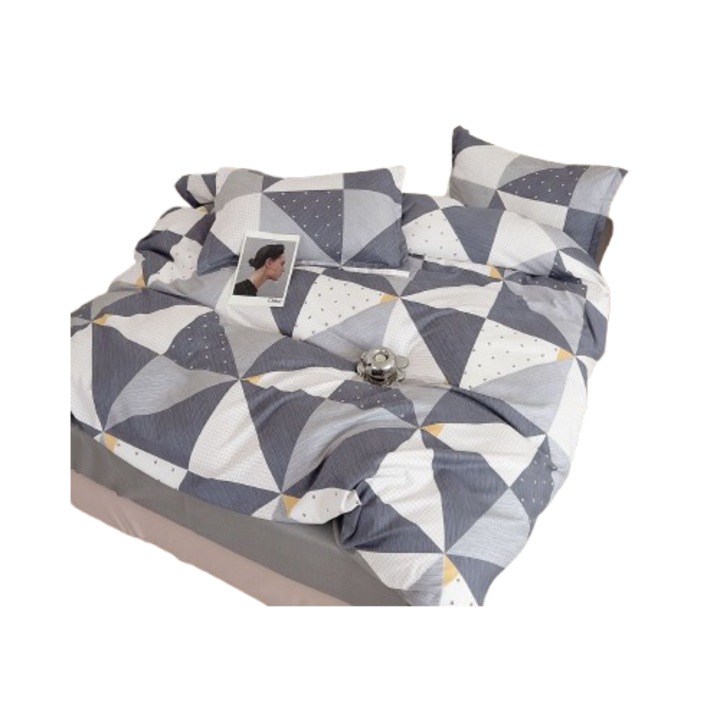 Ágynemű, 1 személyes, gumis lepedő nélkül, 140x200 cm, Háromszög mintás