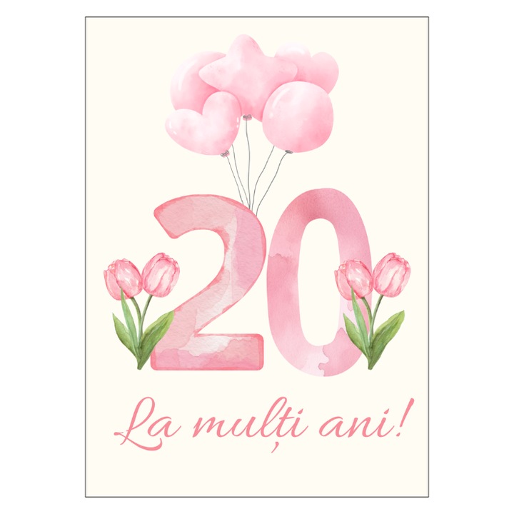 Felicitare 13x18 cm cu plic- Aniversare/zi nastere 20 ani