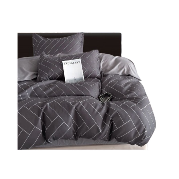 Ágynemű, 1 személyes, gumis lepedő nélkül, 140x200 cm, Csíkos minta