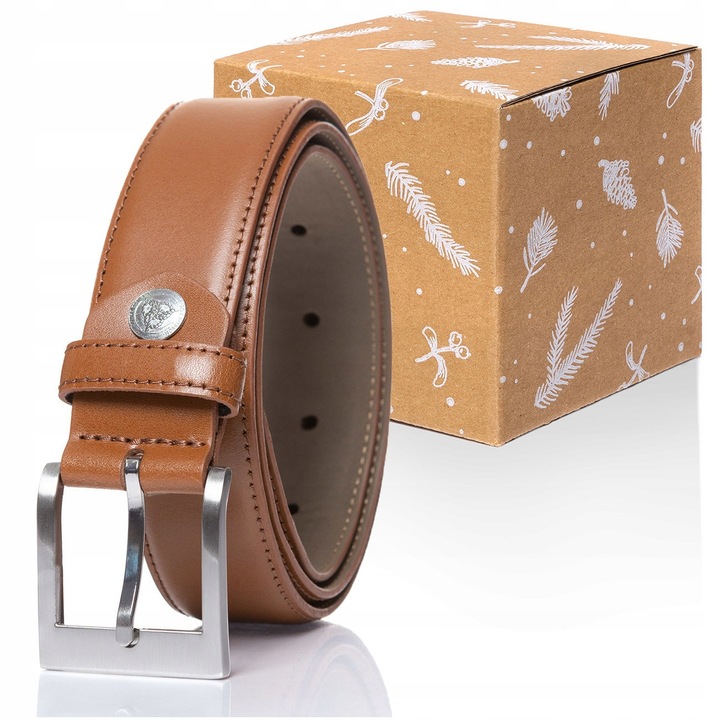 Férfi Öv, Roy Robson, RR0001R01, Regular Fit, Fém Csat, Klasszikus Design, Nadrághoz, Farmerhez, Rövidnadrághoz, 100% Valódi Bőr, 90 cm, Barna