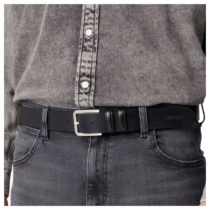 Férfi Öv, Wrangler, Slim Belt, Regular Fit, Fém Csat, Klasszikus Design, Nadrághoz, Farmerhez, Rövidnadrághoz, 100% Valódi Bőr, 90 cm, Fekete