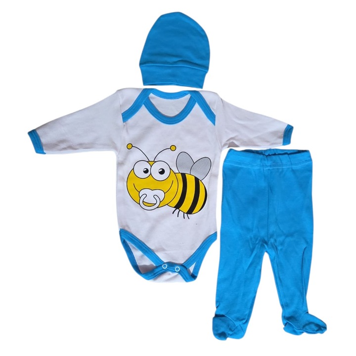 Compleu copii 3 piese, M3012, marimea 56-62 cm, Body, pantaloni si caciula