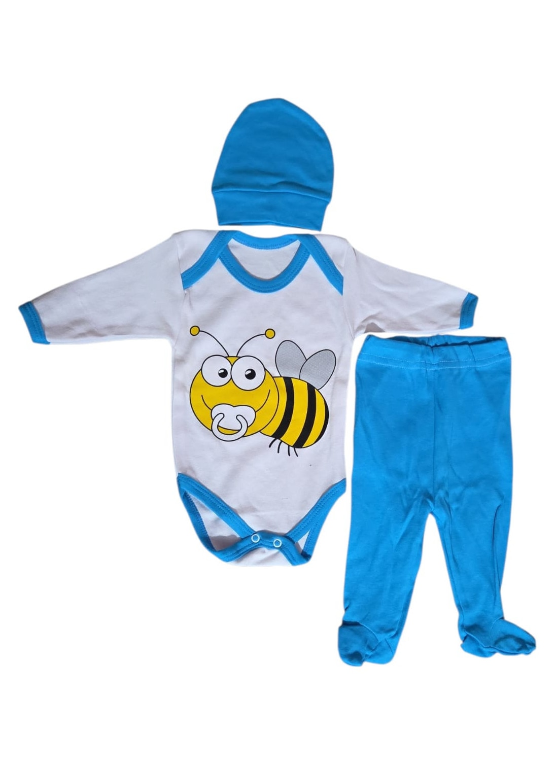 Compleuri copii - Compleu copii 3 piese, M3012, marimea 56-62 cm, Body, pantaloni si caciula