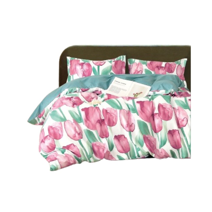 Lenjerie de pat, 1 persoana, fara elastic, 140X200, cm, Imprimeu lalele