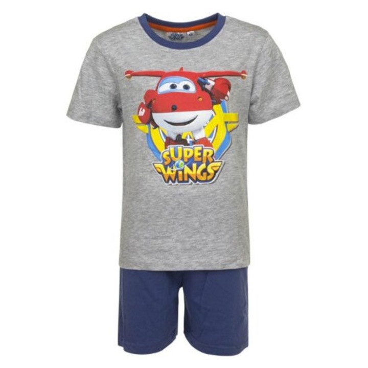 Set tricou si pantaloni scurti, Super Wings, gri&albastru, 104 cm