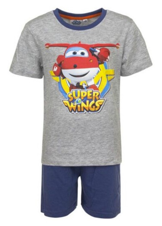 Set tricou si pantaloni scurti, Super Wings, gri&albastru, 104 cm