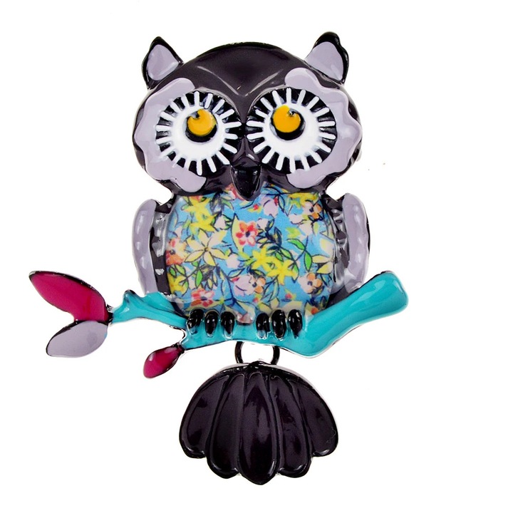 Márciusi bross, hagyományos, SHINY, stilizált bagoly, sokszínű