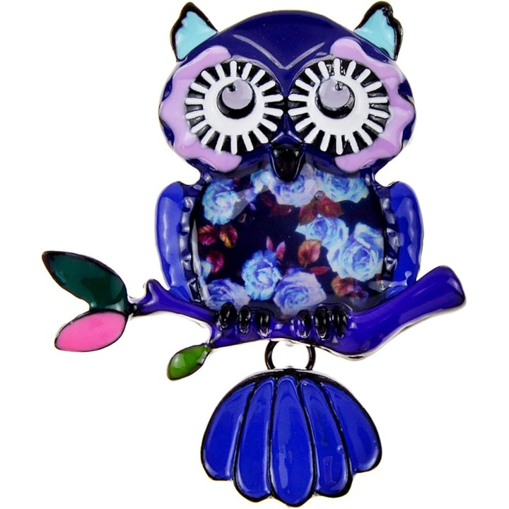 Márciusi bross, hagyományos, SHINY, stilizált bagoly, többszínű