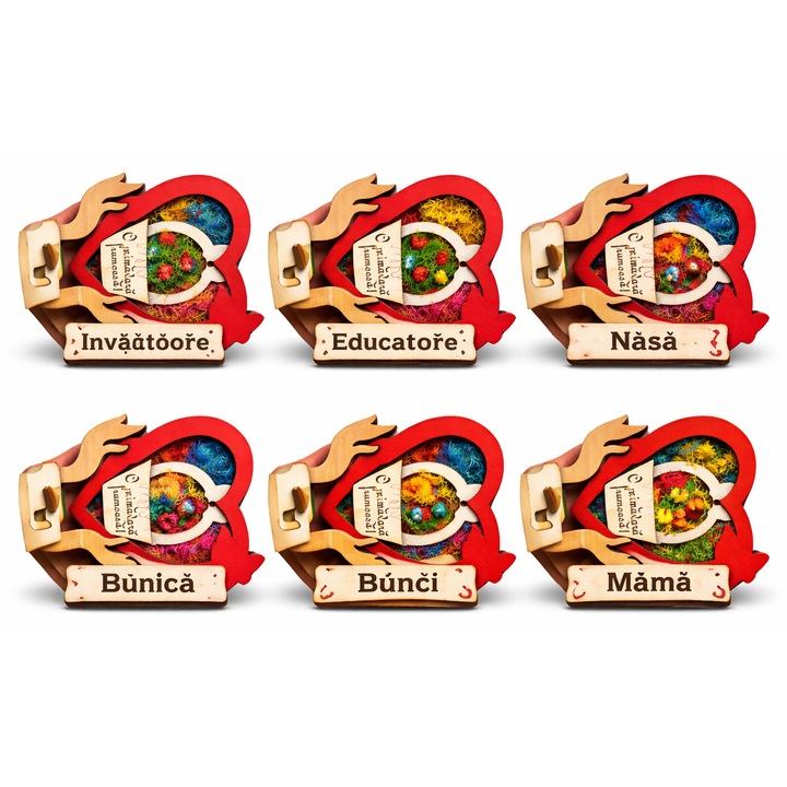 Set 6 martisoare handmade din lemn – cadou de primavara