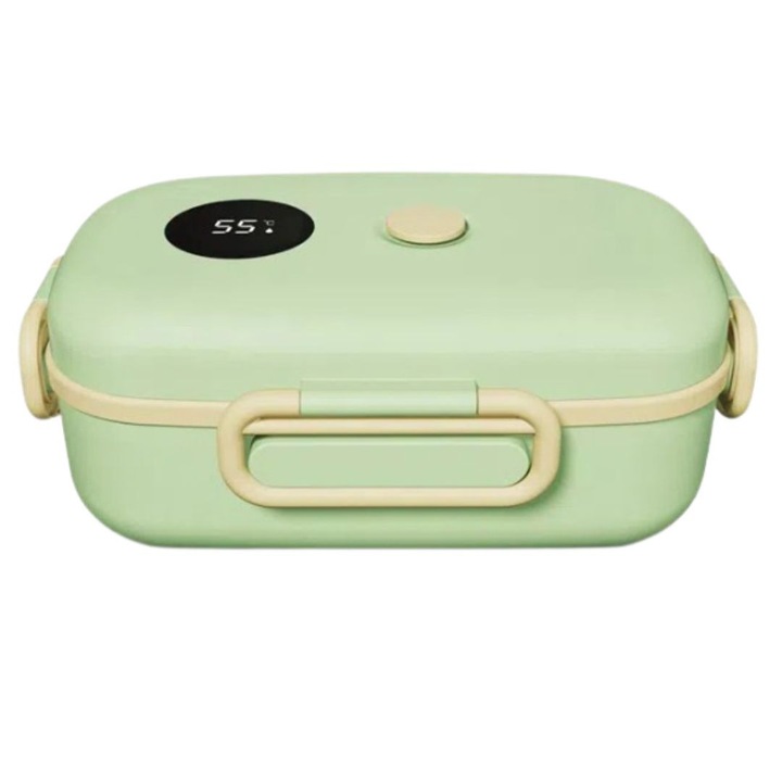 Caserola bento pentru copii, 1000 ml, etansa anti-scurgere, capac cu garnitura din silicon, afisaj LED temperatura, maner integrat, exterior antialunecare, verde
